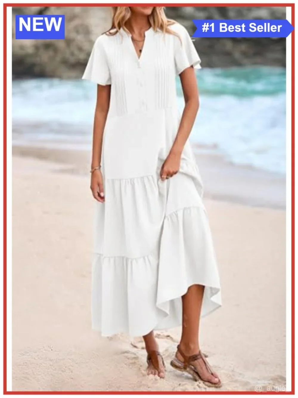 Cotton Tiered Swing Maxi Dress with Pockets for Women Casual Short Sleeve